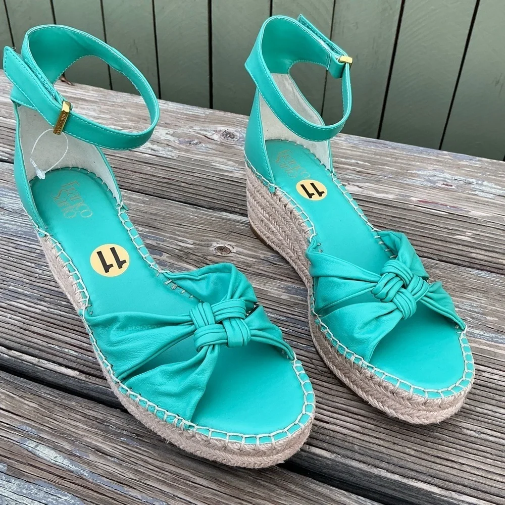 Clementine Ankle Strap Platform Wedge Teal Summer Sandal